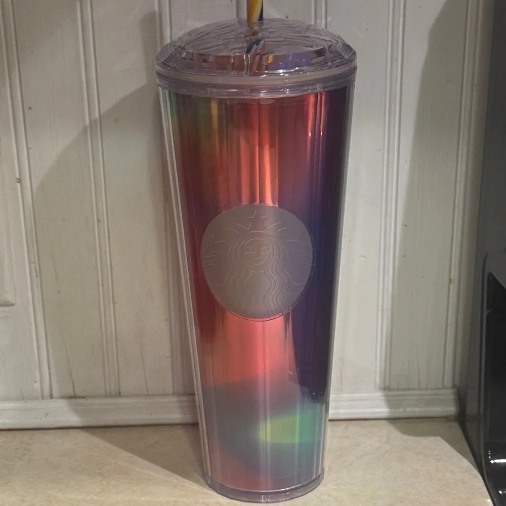 Starbucks Rainbow Kaleidoscope limited edition venti tumbler with straw